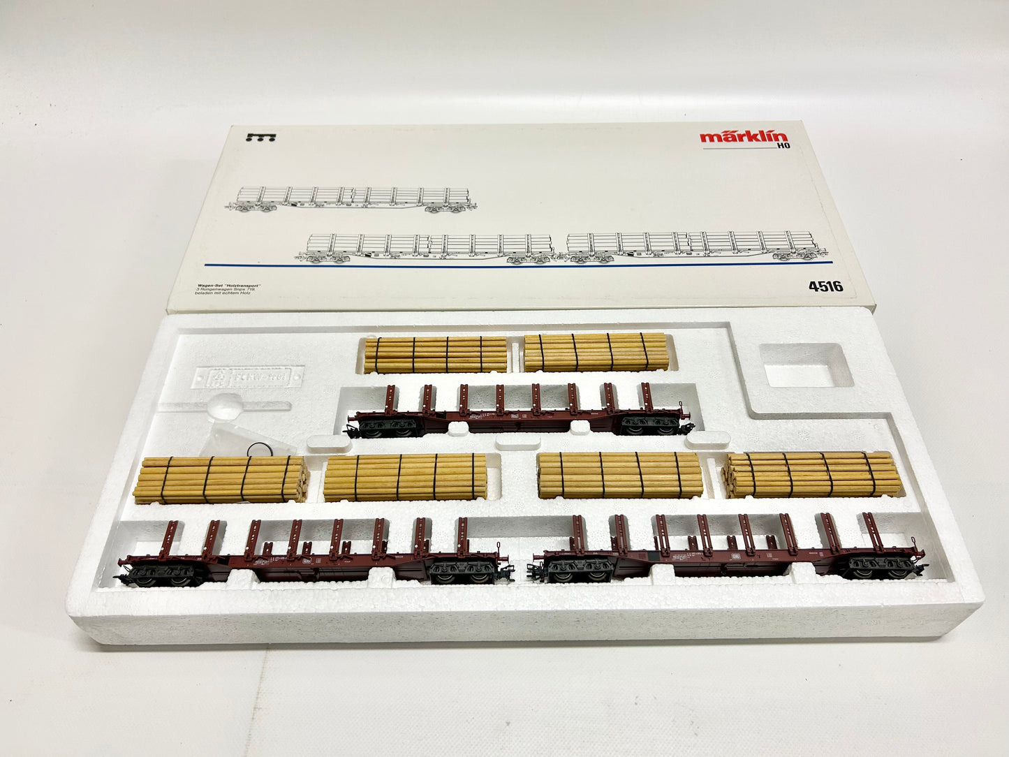 Märklin 4516 Wagen-Set "Holztransport", Güterwage, DB, H0, OVP, TOP