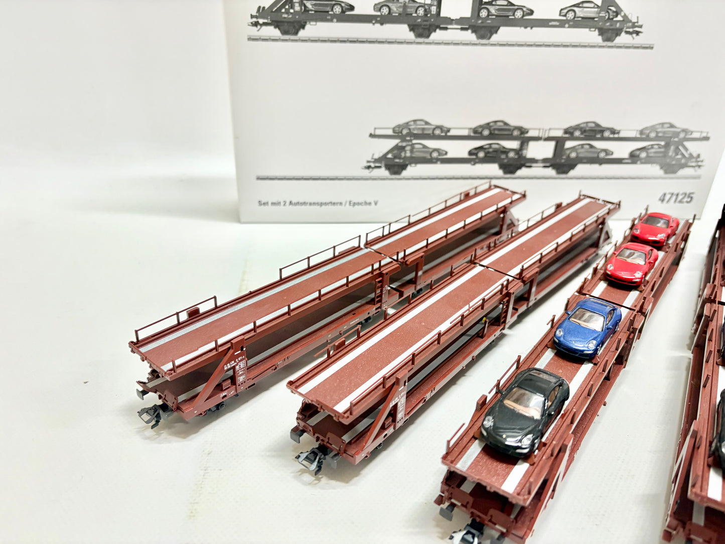 Märklin 47125 + 2 zusätzliche Wagen, Wagen-Set Porsche Autotransportwagen BASTLER DB AC H0