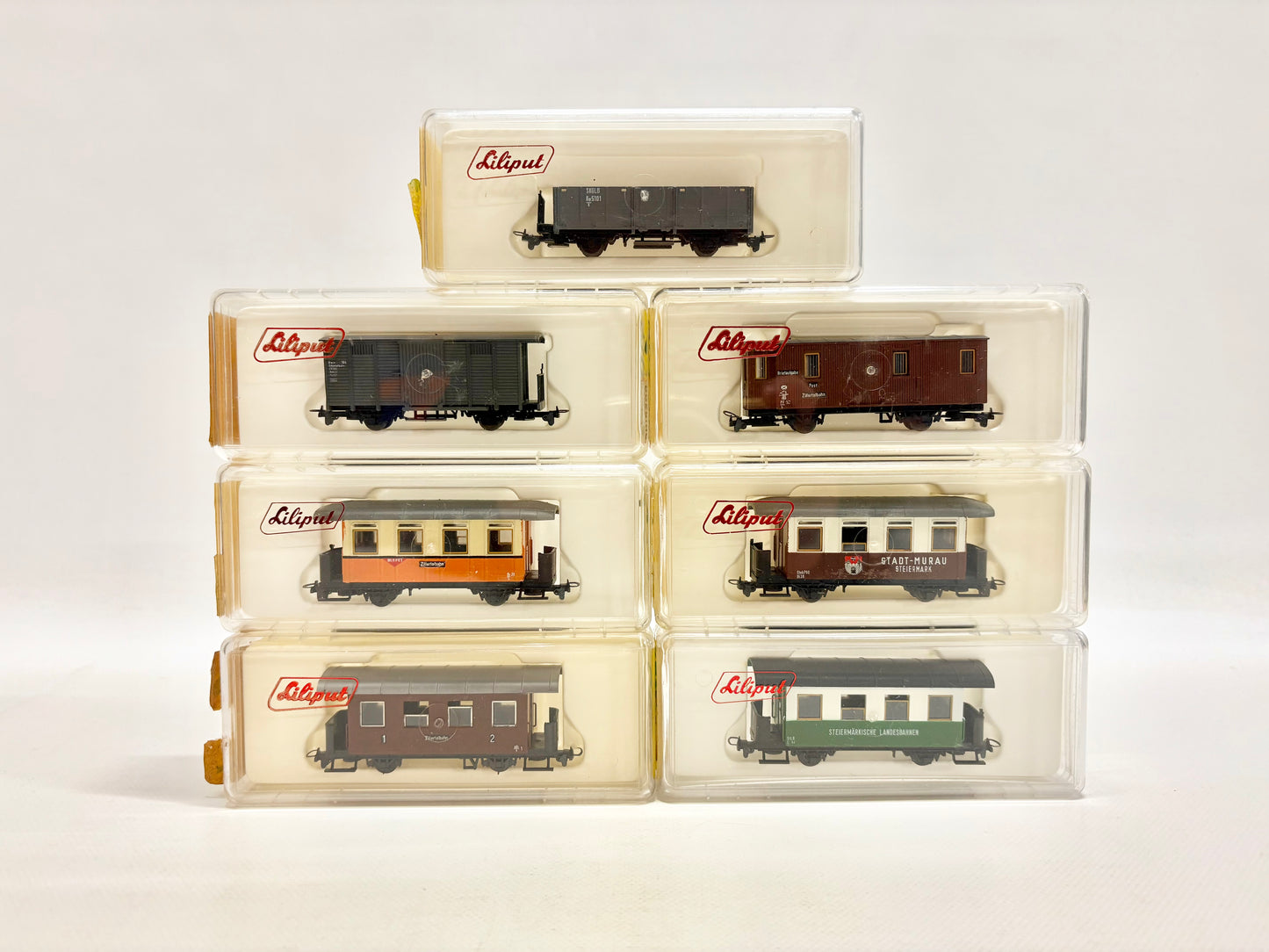 Liliput 7x Schmalspurbahn Güter- & Personenwagen H0e