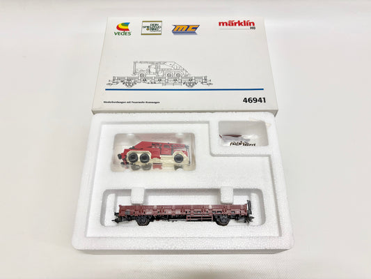 Märklin 46941 Wagen-Set Niederbordwagen mit Feuerwehr-Kranwagen DB AC H0