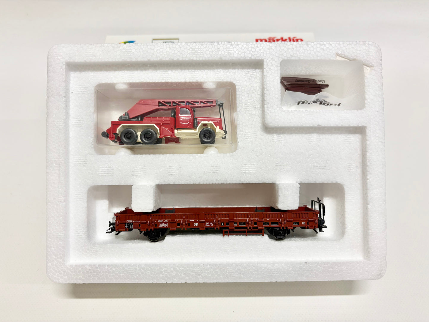 Märklin 46941 Wagen-Set Niederbordwagen mit Feuerwehr-Kranwagen DB AC H0