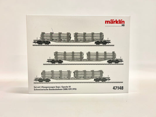 Märklin 47148 Wagen-Set Rungenwagen Snps mit Holzladung Güterwagen SBB AC H0