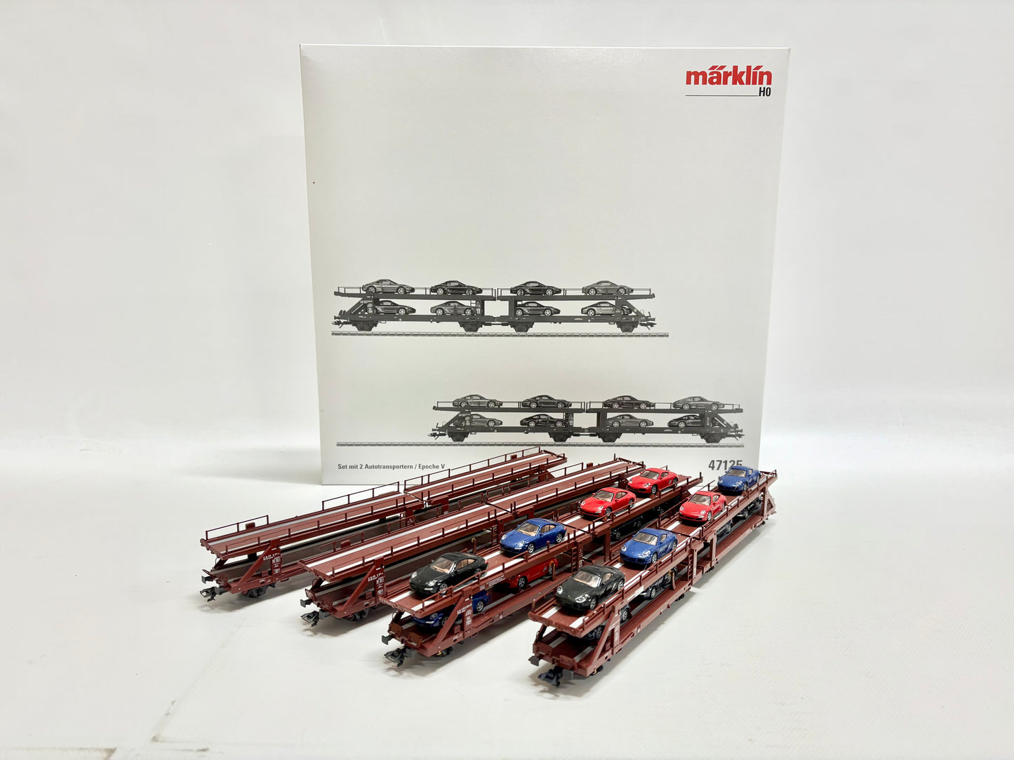 Märklin 47125 + 2 zusätzliche Wagen, Wagen-Set Porsche Autotransportwagen BASTLER DB AC H0