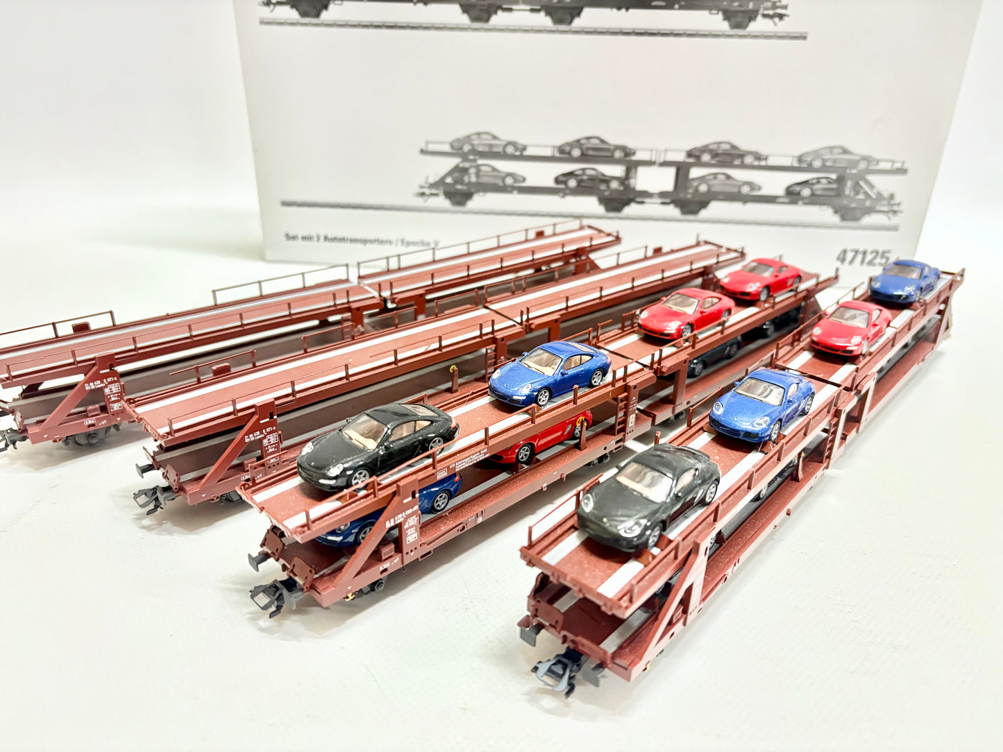 Märklin 47125 + 2 zusätzliche Wagen, Wagen-Set Porsche Autotransportwagen BASTLER DB AC H0