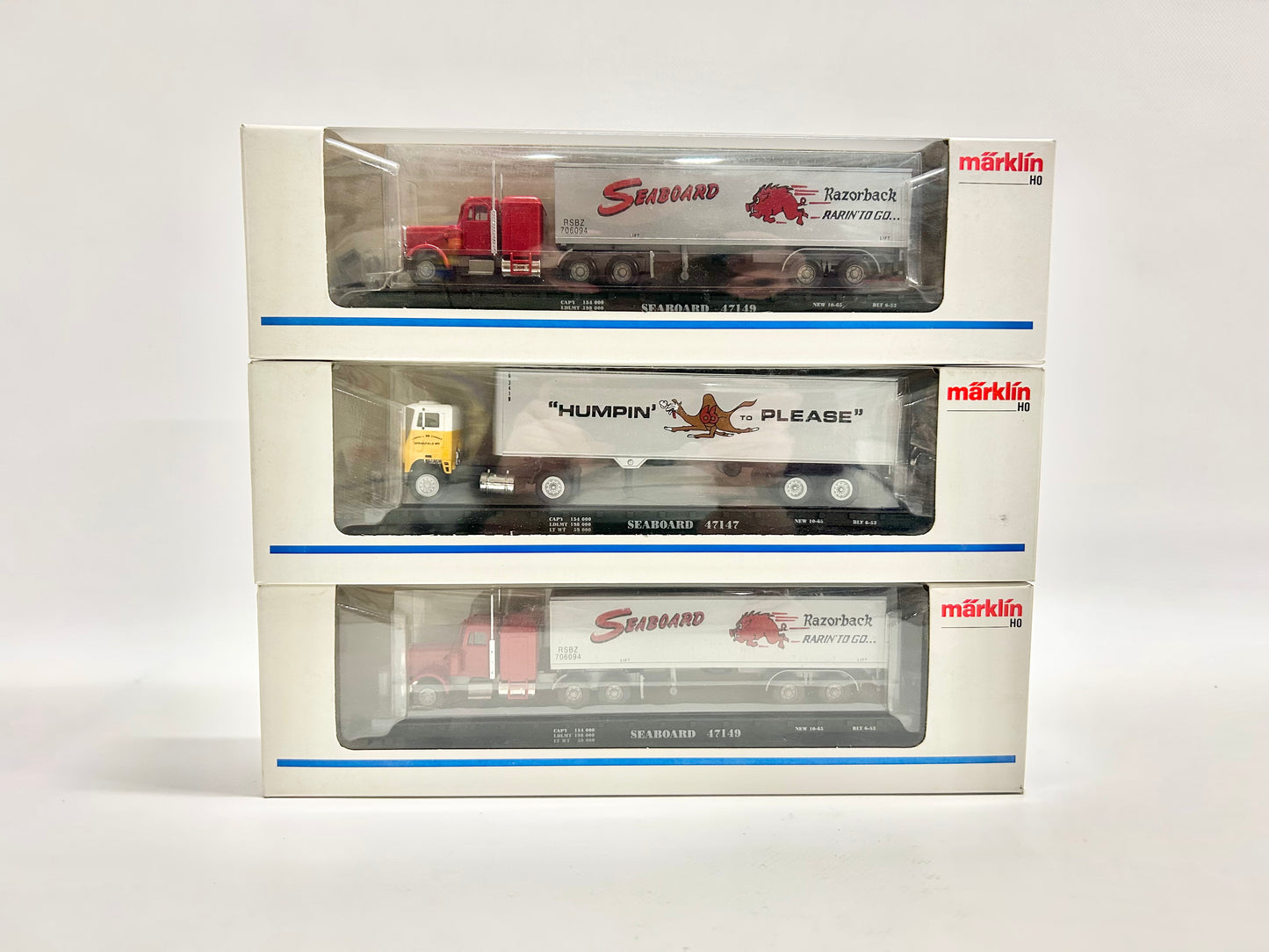 Märklin 3x 4865 Flat Car mit LKW USA Güterwagen H0