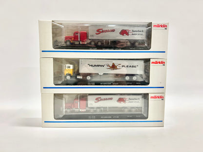 Märklin 3x 4865 Flat Car mit LKW USA Güterwagen H0