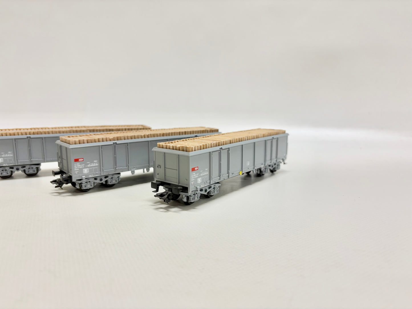 Märklin 3x Offener Güterwagen mit Holzladung vierachsig SBB AC H0