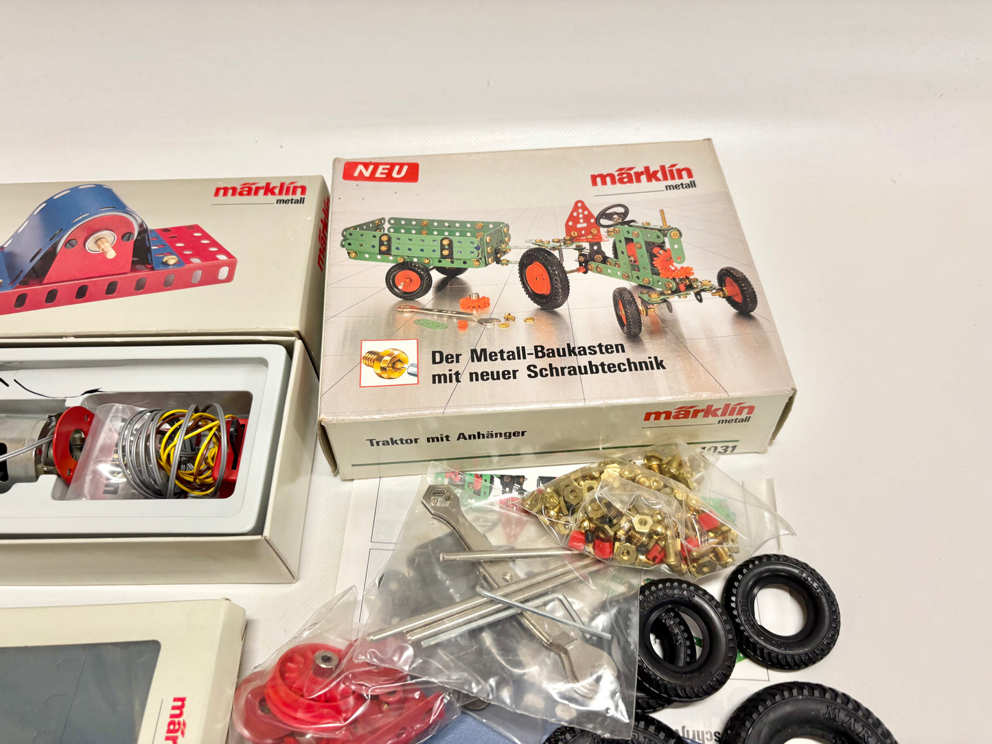 Märklin 1031 + 1043 + 1022 Metallbaukasten Traktor + Zubehör