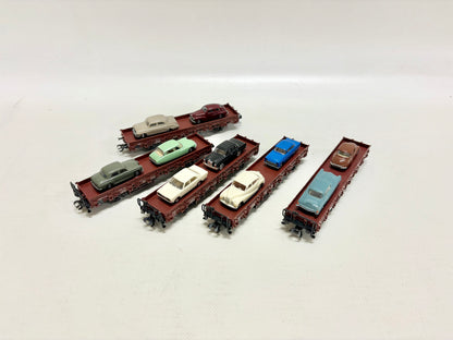 Märklin 5x Niederbordwagen mit Autos Güterwagen DB AC H0