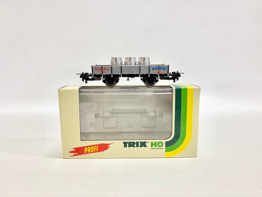 Trix 33925 Niederbordwagen mit Bierfässern "Dampf Bier" DC H0