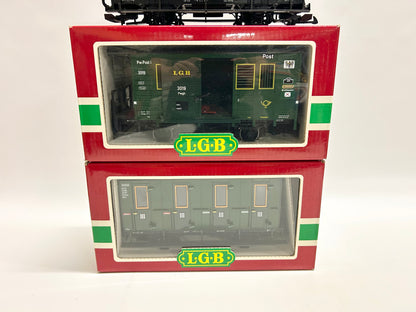 LGB 3019 + 2x 3050 Personenwagen mit Gepäckwagen Abteilwagen Gartenbahn Spur G