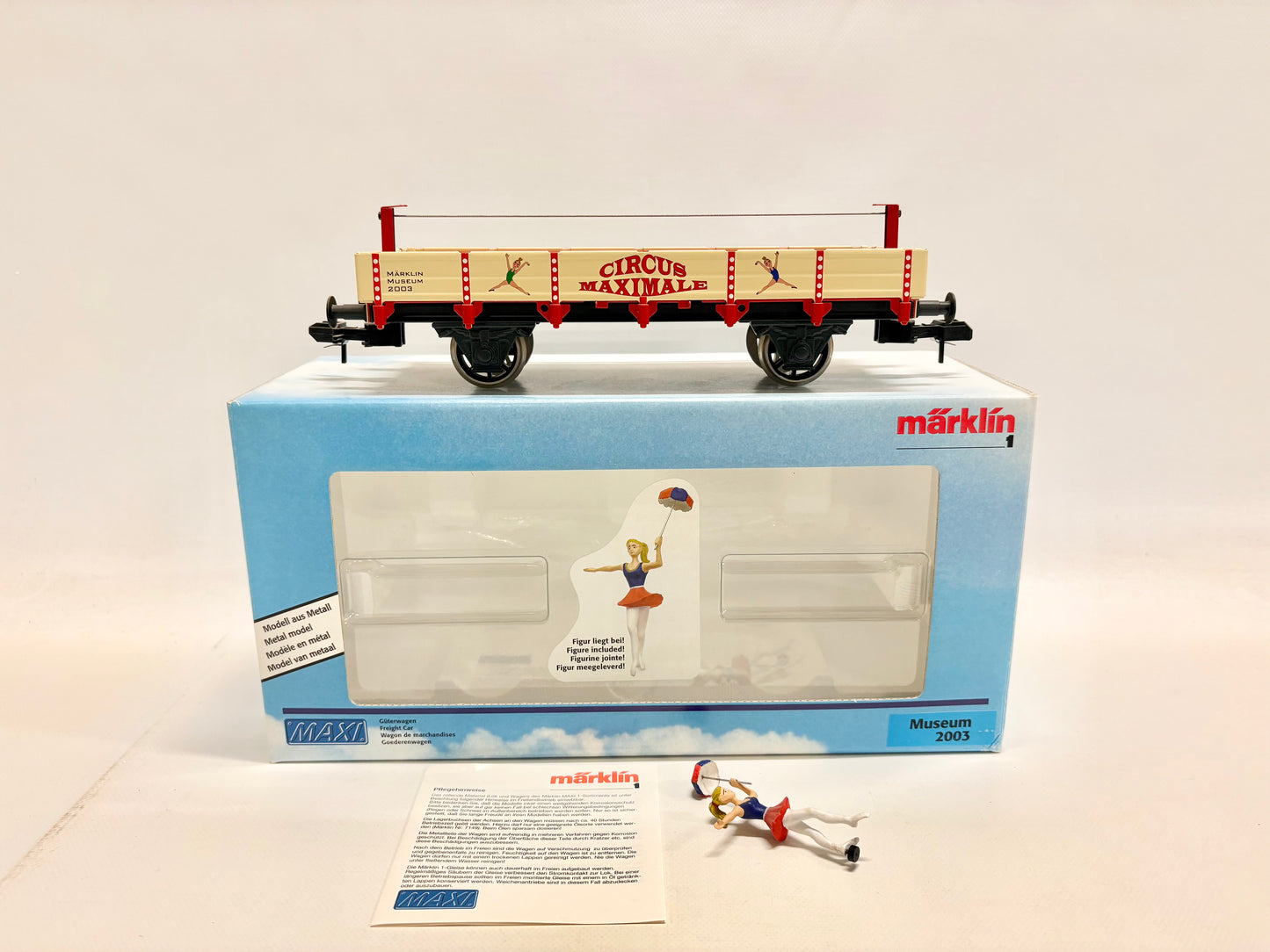 Märklin Maxi Museumswagen 2003 Niederbordwagen mit Akrobatin Spur 1