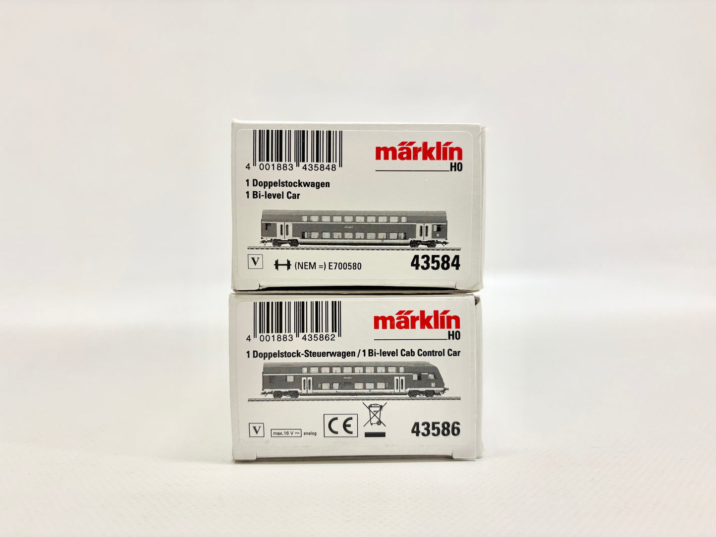 Märklin 43584 & 43586 Doppelstock-Steuerwagen + Personenwagen mit Innenbeleuchtung DB AC H0