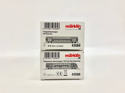 Märklin 43584 & 43586 Doppelstock-Steuerwagen + Personenwagen mit Innenbeleuchtung DB AC H0