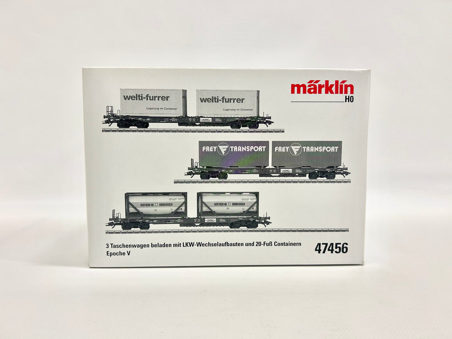 Märklin 47456 Wagen-Set Taschenwagen beladen mit LKW Wechselaufbauten H0