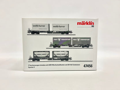Märklin 47456 Wagen-Set Taschenwagen beladen mit LKW Wechselaufbauten H0