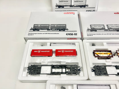 Märklin 47456 Wagen-Set Taschenwagen beladen mit LKW Wechselaufbauten H0
