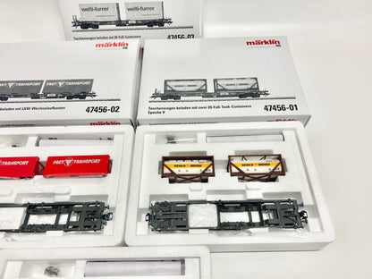 Märklin 47456 Wagen-Set Taschenwagen beladen mit LKW Wechselaufbauten H0