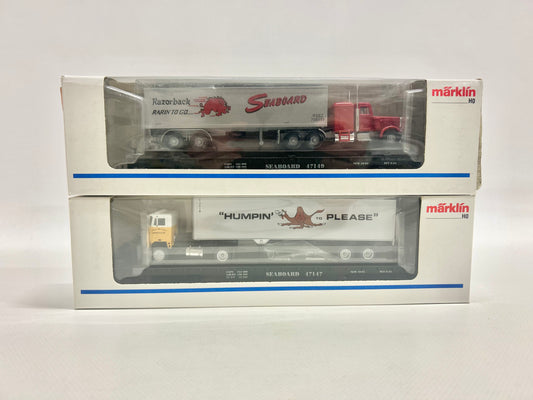 Märklin 2x 4865 Güterwagen Flat Cars mit LKW USA