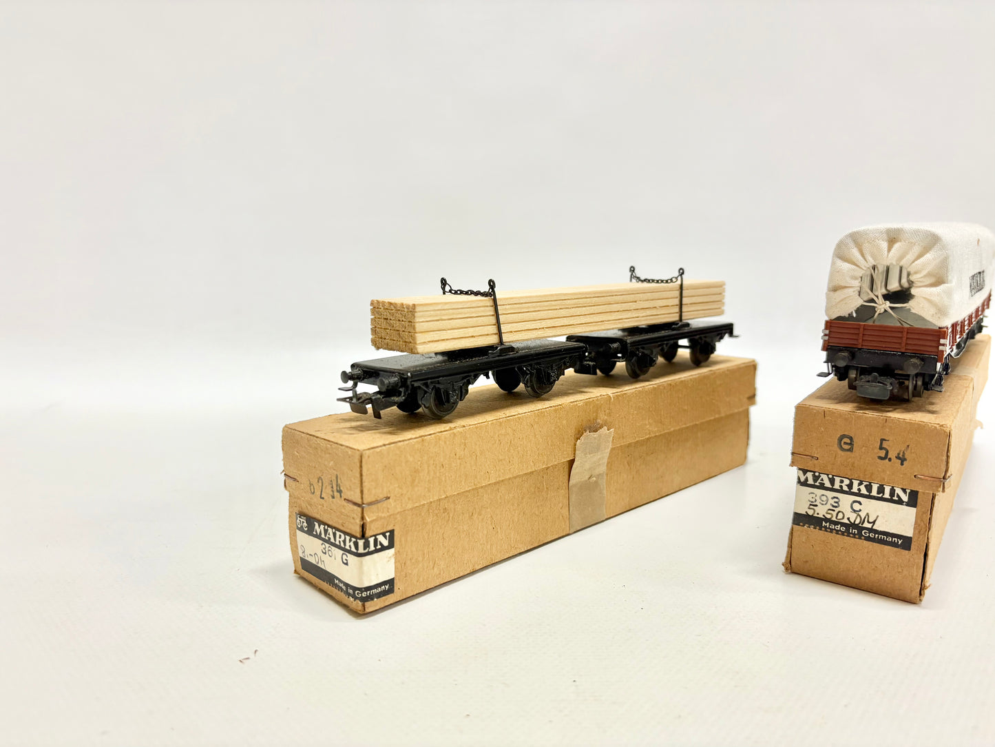 Märklin 361G 393C Planewagen + Langholzwagen 1950er Jahre AC H0