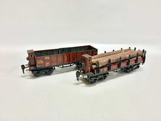 Märklin 18510 & 18520 Offener Güterwagen & Rungenwagen Blechspielzeug DR Spur 0